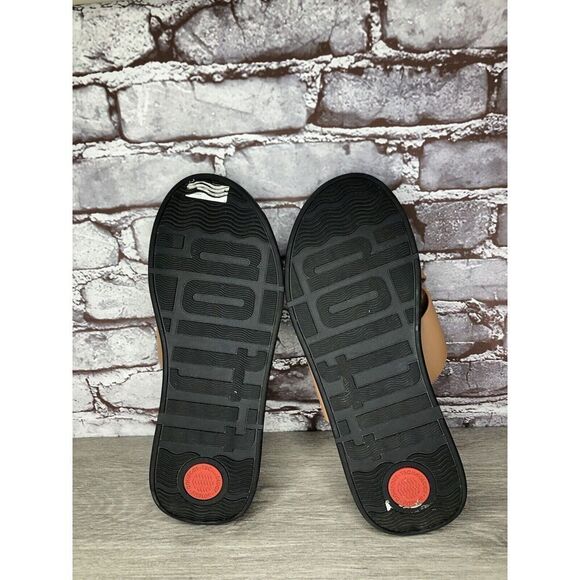 Fitflop F-Mode Brown Leather Flatform Cross Strap Slides Women’s Sz 10M US/42EU - Picture 6 of 16